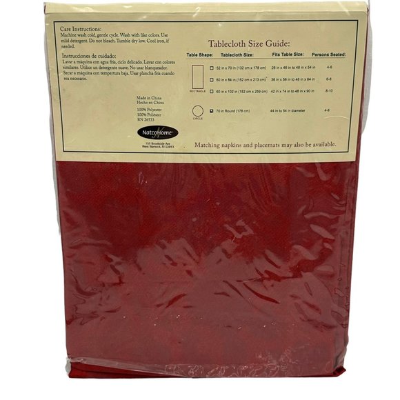 At Home Poinsettia Damask Tablecloth 70 Inch Round Red Table Linen Decor Holiday - Picture 4 of 7